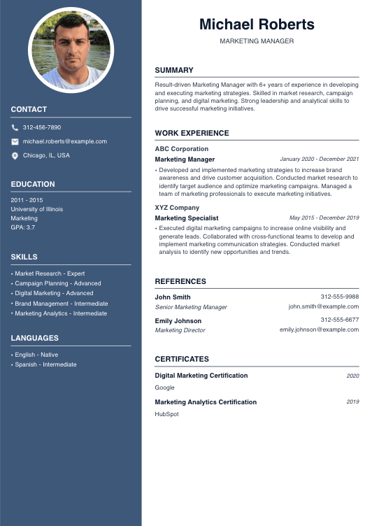 Marketing Manager Resume