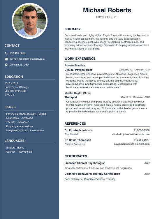 Psychologist Resume