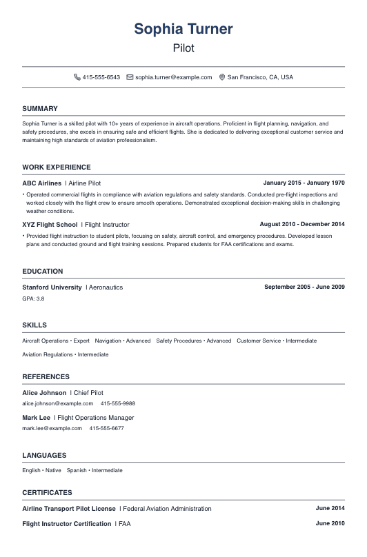 Pilot Resume