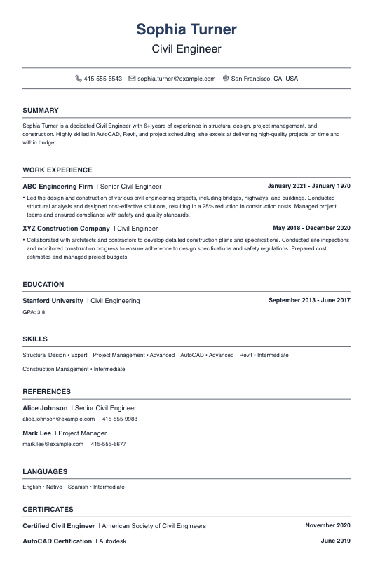 Civil Engineer Resume