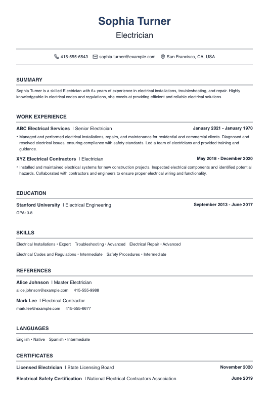 Electrician Resume