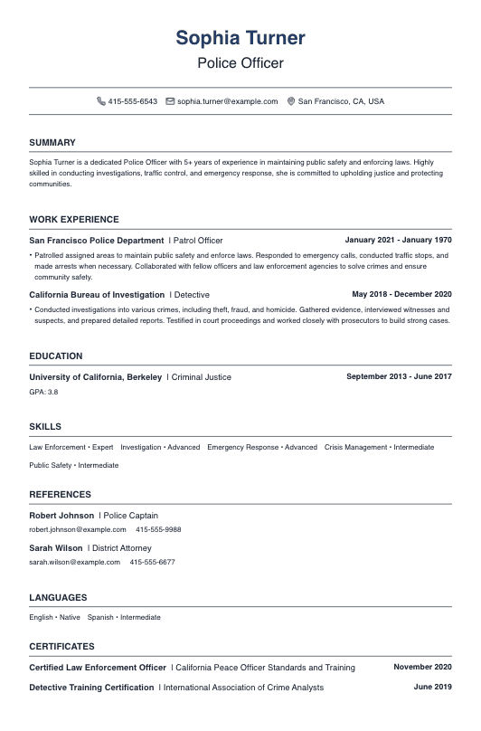 Police Officer Resume