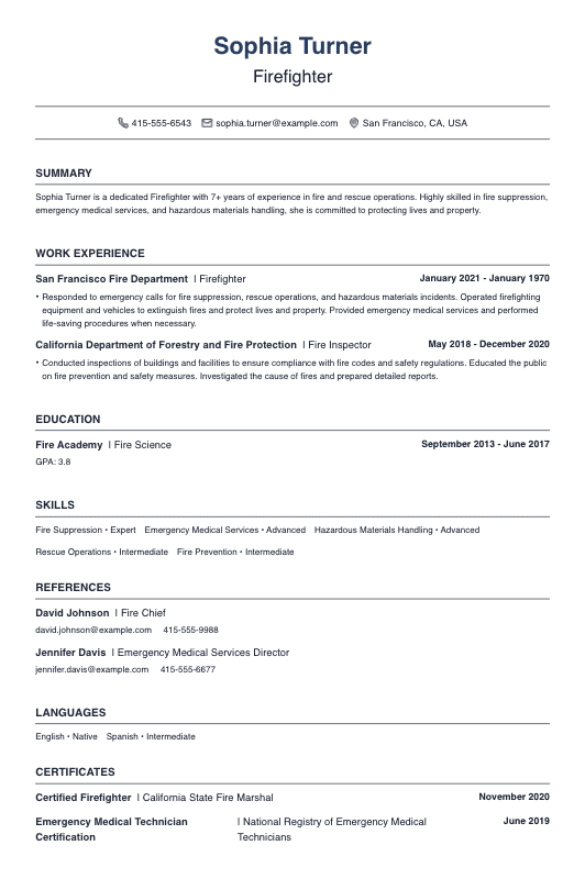 Firefighter Resume