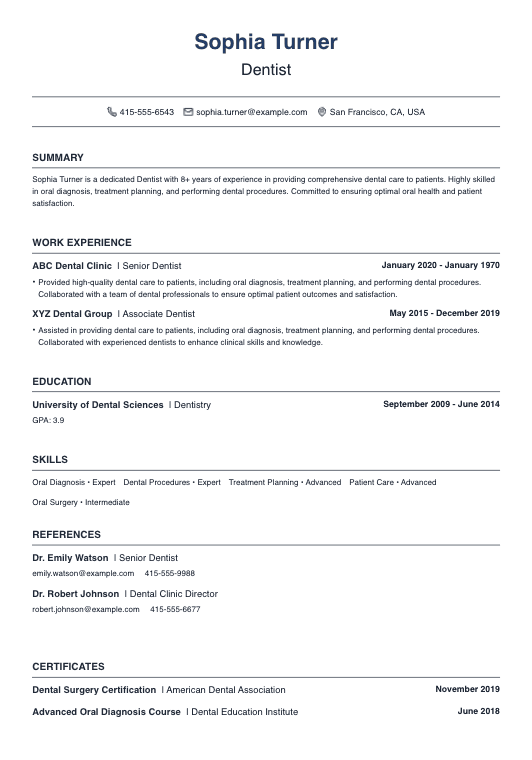 Dentist Resume