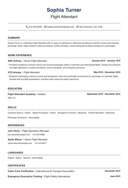 Flight Attendant Resume