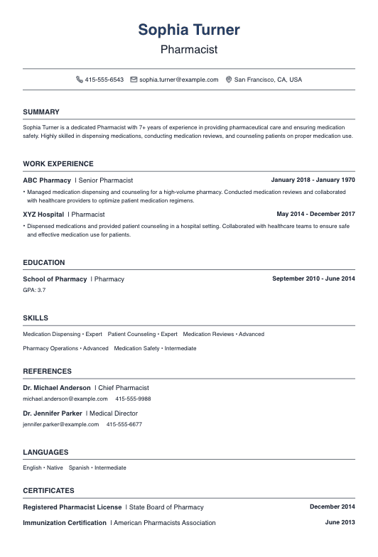 Pharmacist Resume