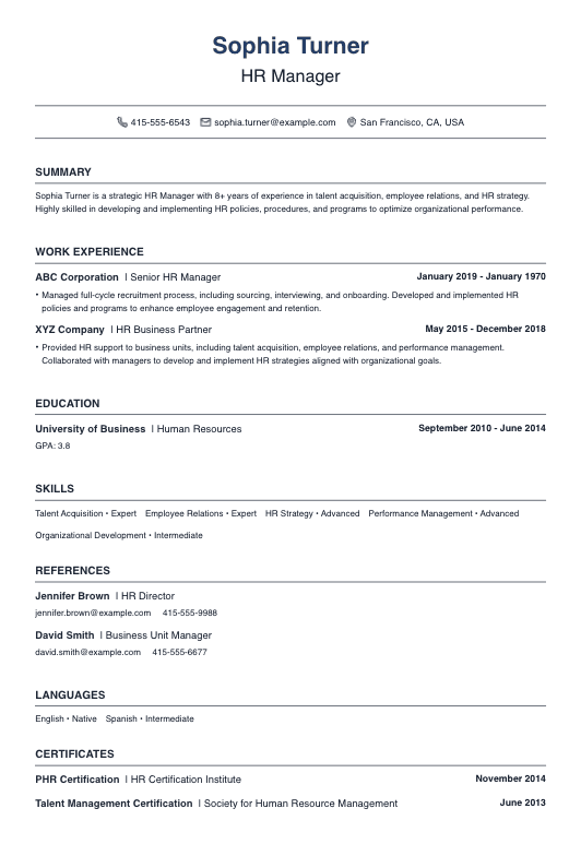 HR Manager Resume