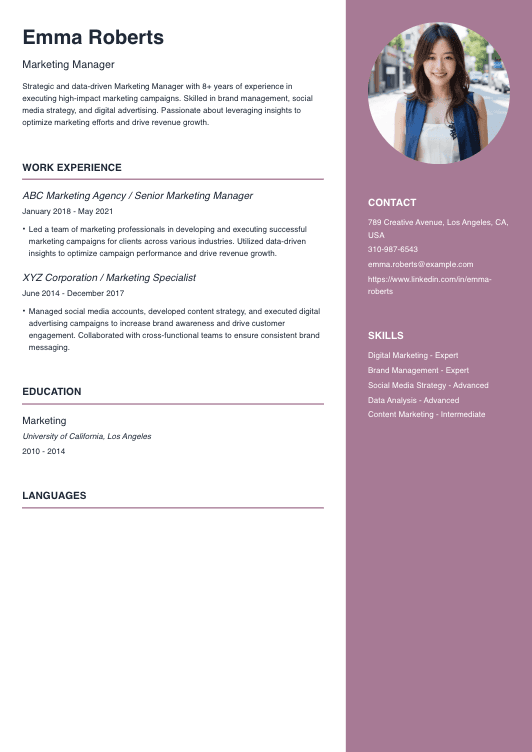 Marketing Manager Resume