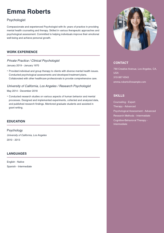 Psychologist Resume