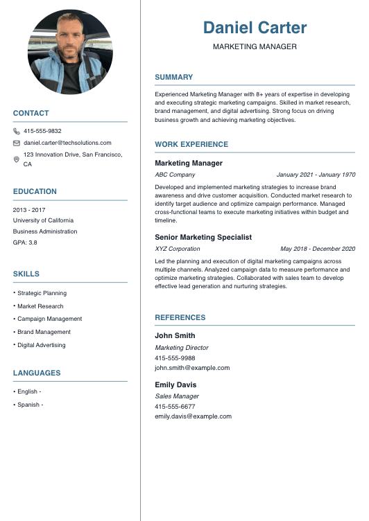 Marketing Manager Resume