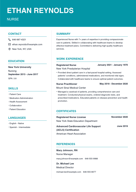 Simple No Picture Nurse Resume Template