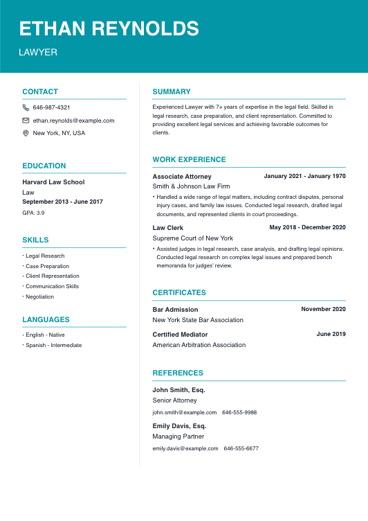 Simple and Professional Lawyer Resume