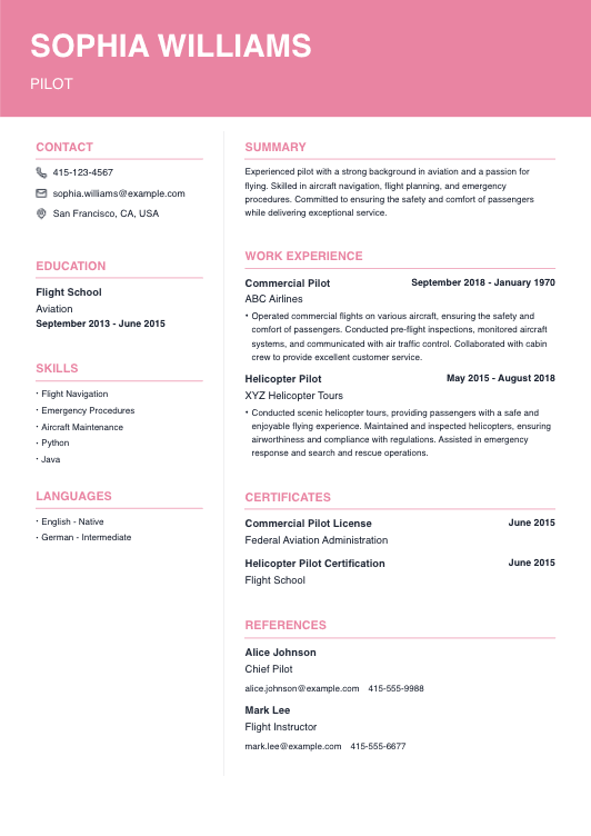 Pilot Resume