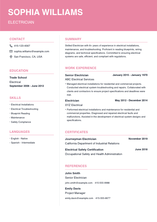 Electrician Resume