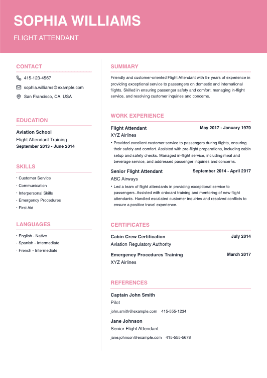 Flight Attendant Resume