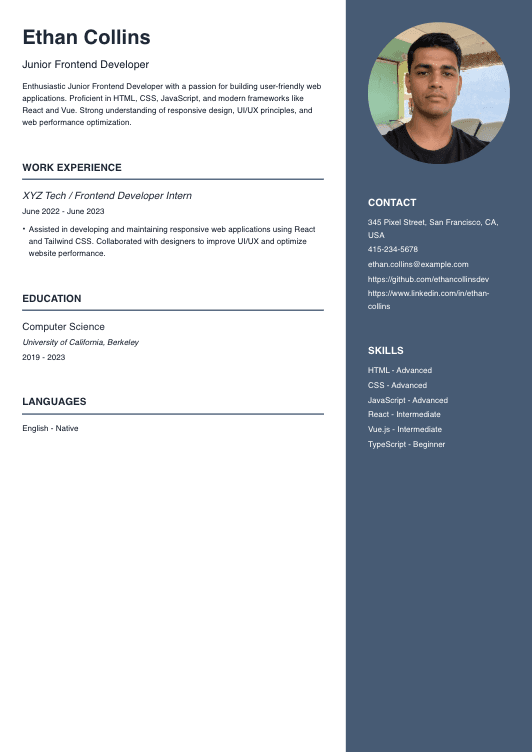 Junior Frontend Developer Resume