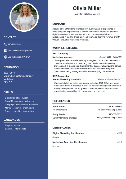 Marketing Manager Resume