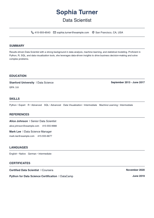 No Experience Data Scientist Resume