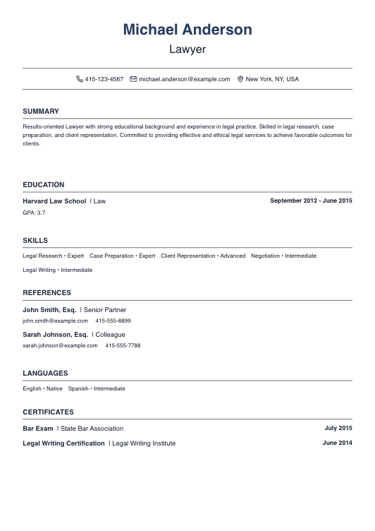 No Experience Lawyer Resume