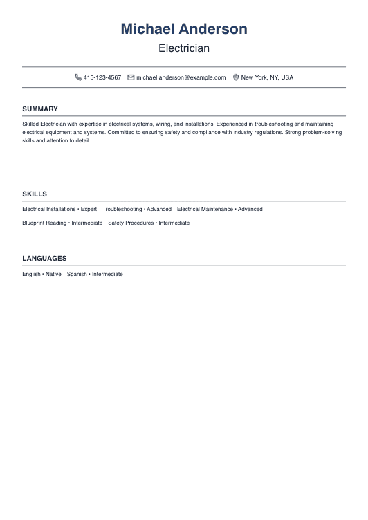 No Experience Electrician Resume