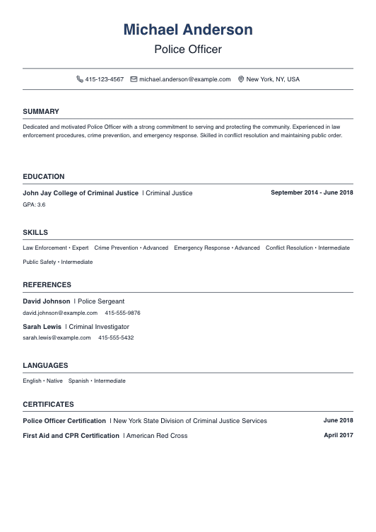 No Experience Police Officer Resume