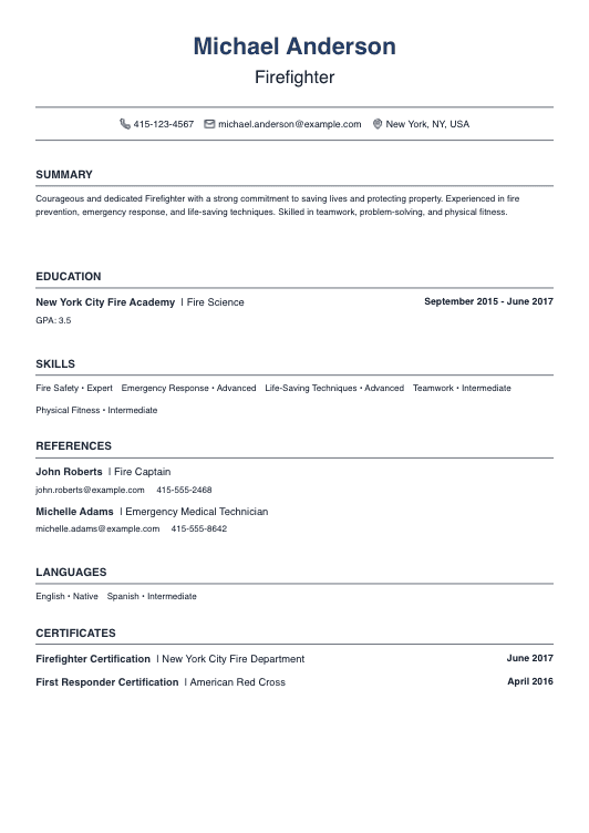 No Experience Firefighter Resume