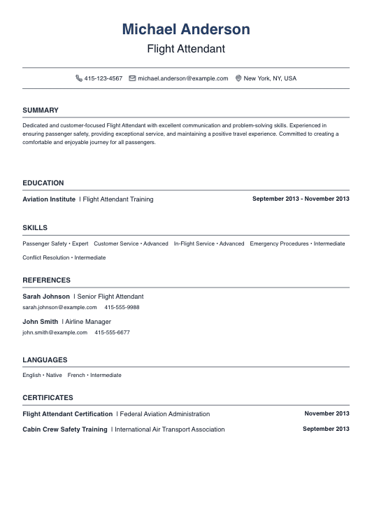 No Experience Flight Attendant Resume